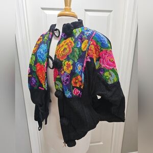 Vintage Floral Embroidered Front Zip Jacket